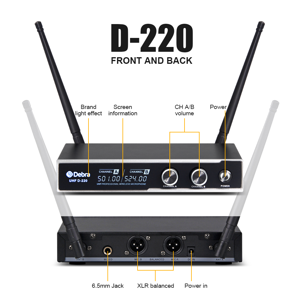 D-220 UHF Wireless Microphone（1Handheld Mic 1Headset 1Lavalier Mic）