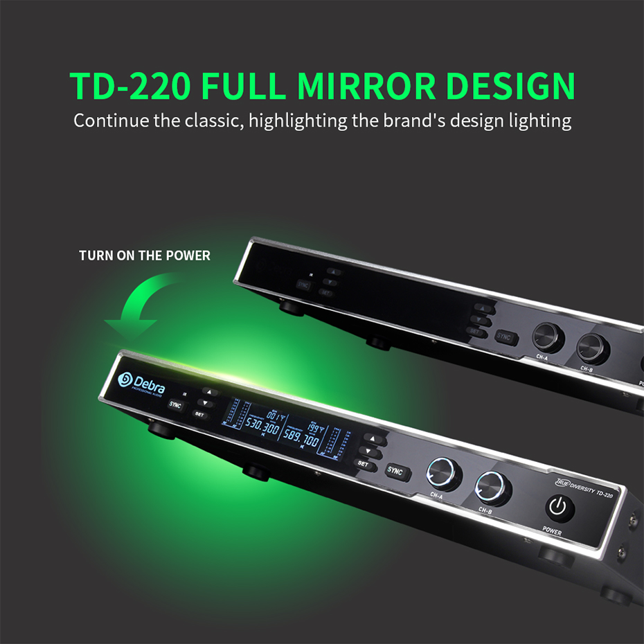 TD-220 Professional True Diversity Wireless Microphone System（2Headset 2lavalier Mic）