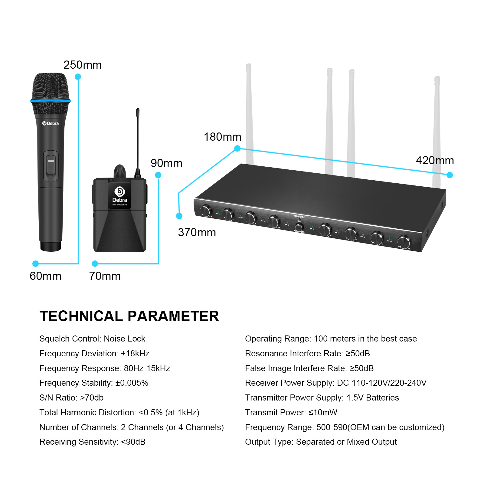 AU-800 UHF 8Channel Wireless Microphone System