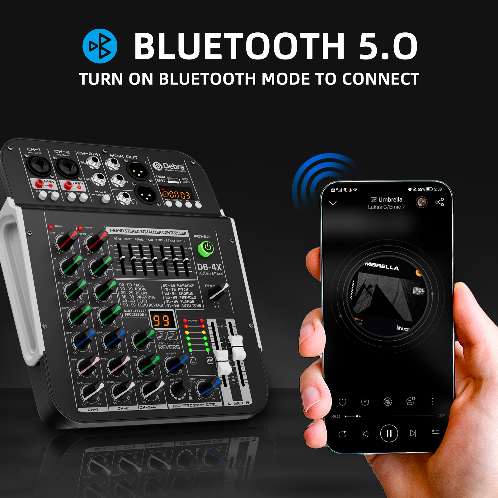 DB-4X 4-Channel Audio Mixer DJ Console