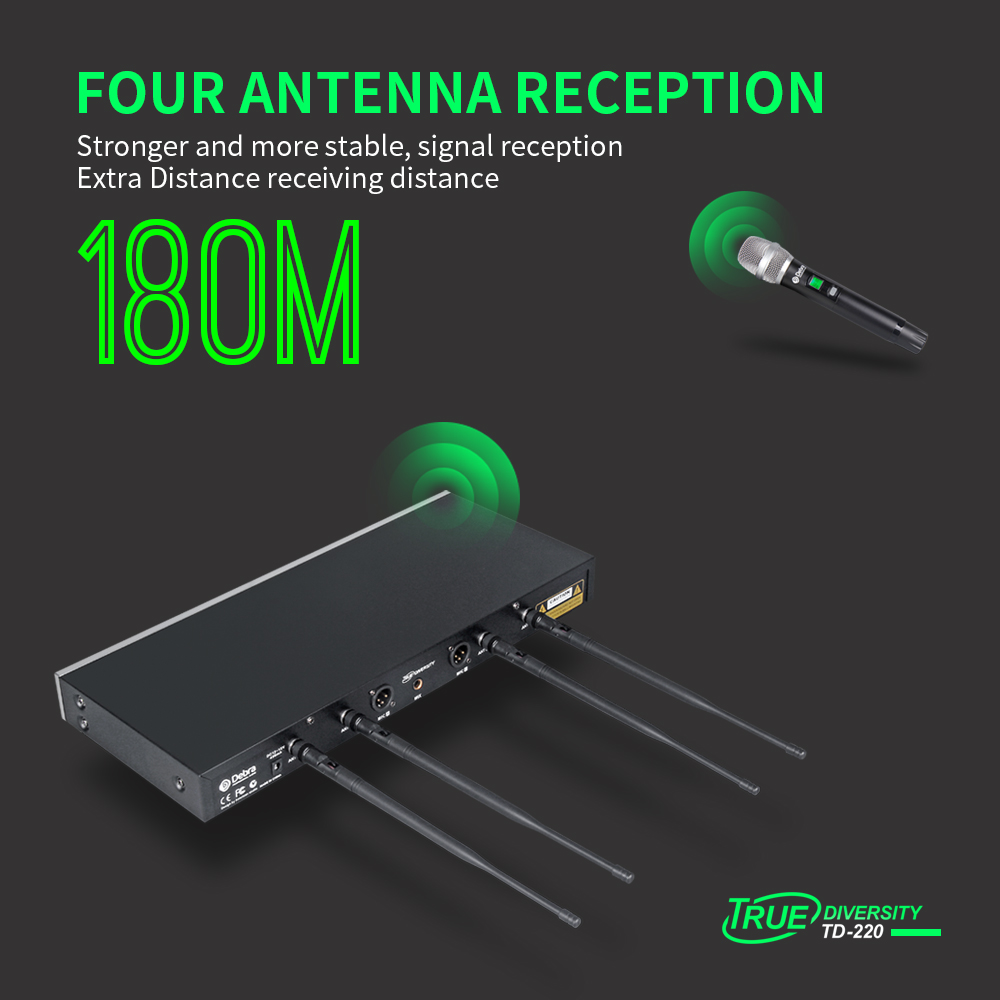 TD-220 Professional True Diversity Wireless Microphone System（2Handheld Mic）