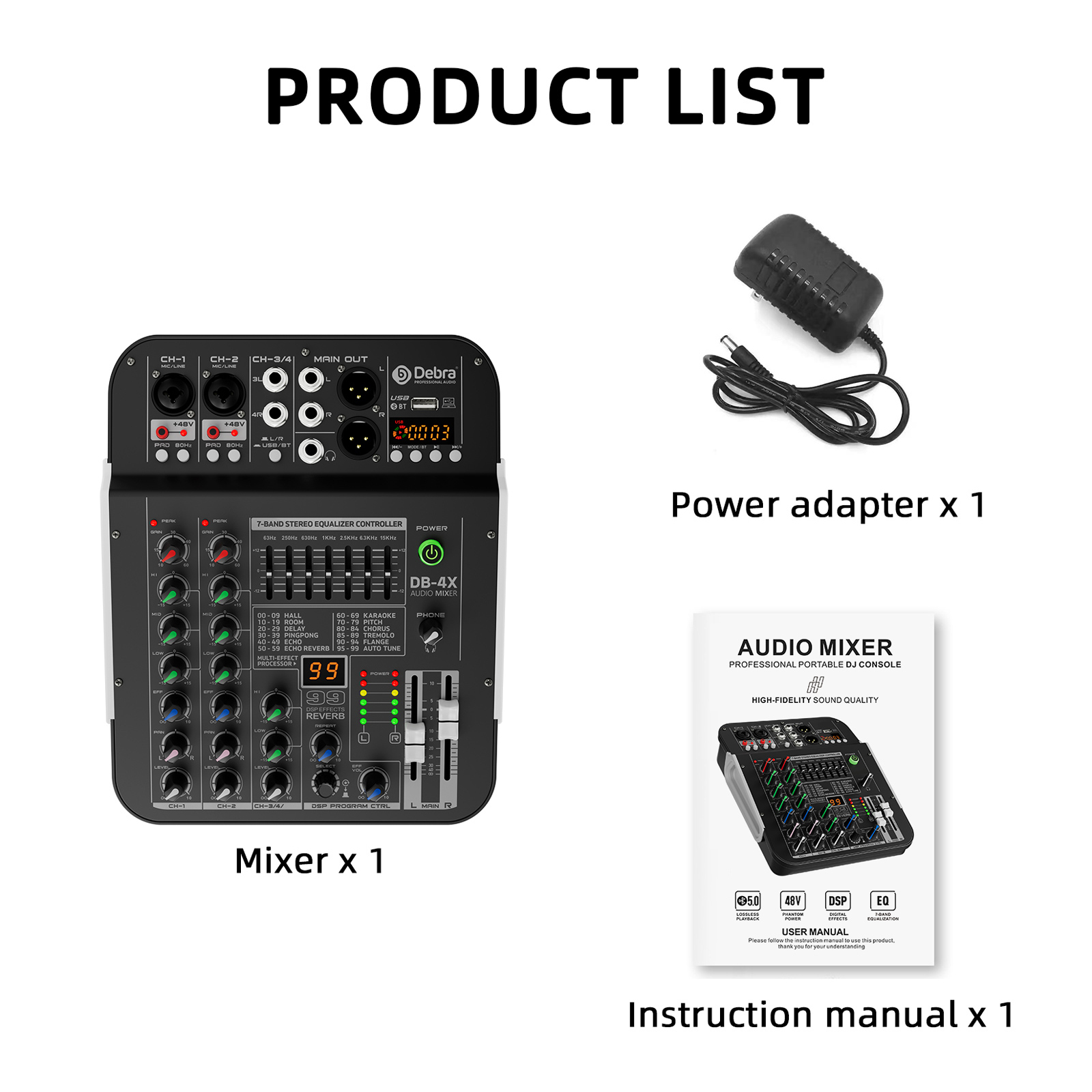 DB-4X 4-Channel Audio Mixer DJ Console