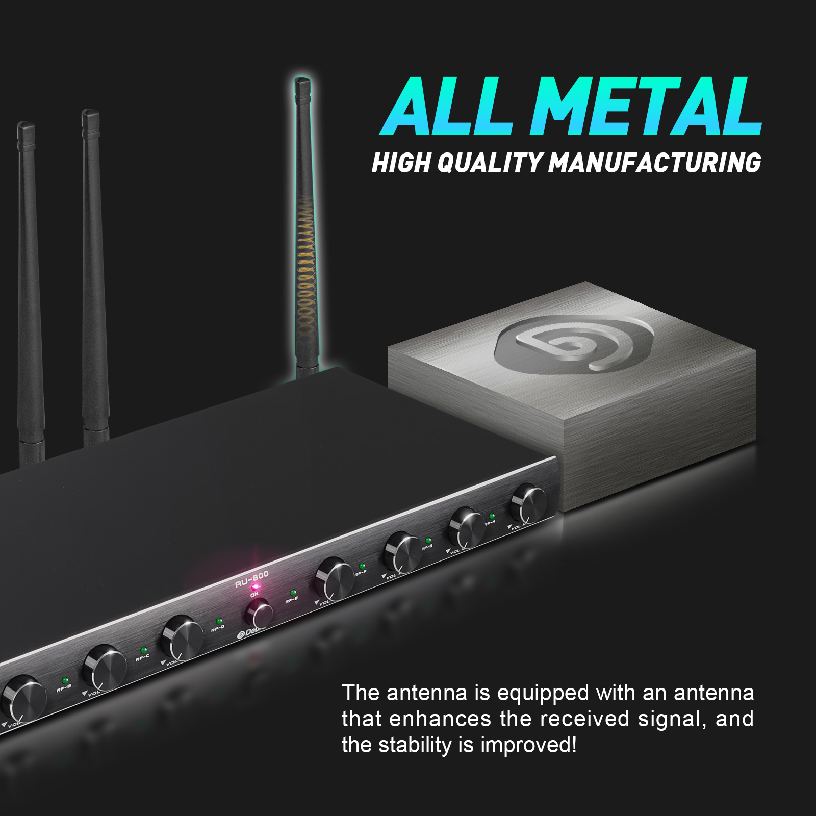 AU-800 UHF 8Channel Wireless Microphone System