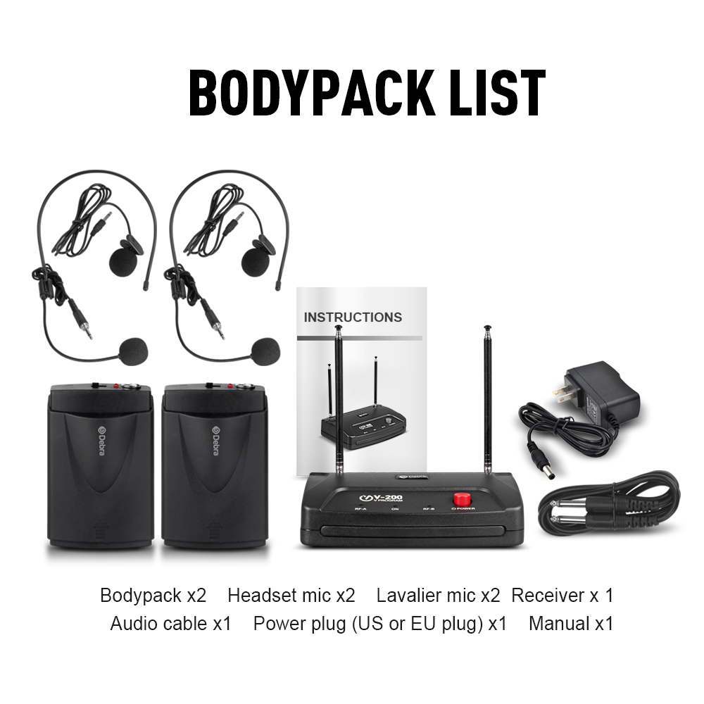 V-200 VHF Wireless Microphone（2Headset 2Lavalier Mic）