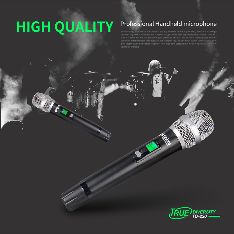 TD-220 Professional True Diversity Wireless Microphone System（2Handheld Mic）