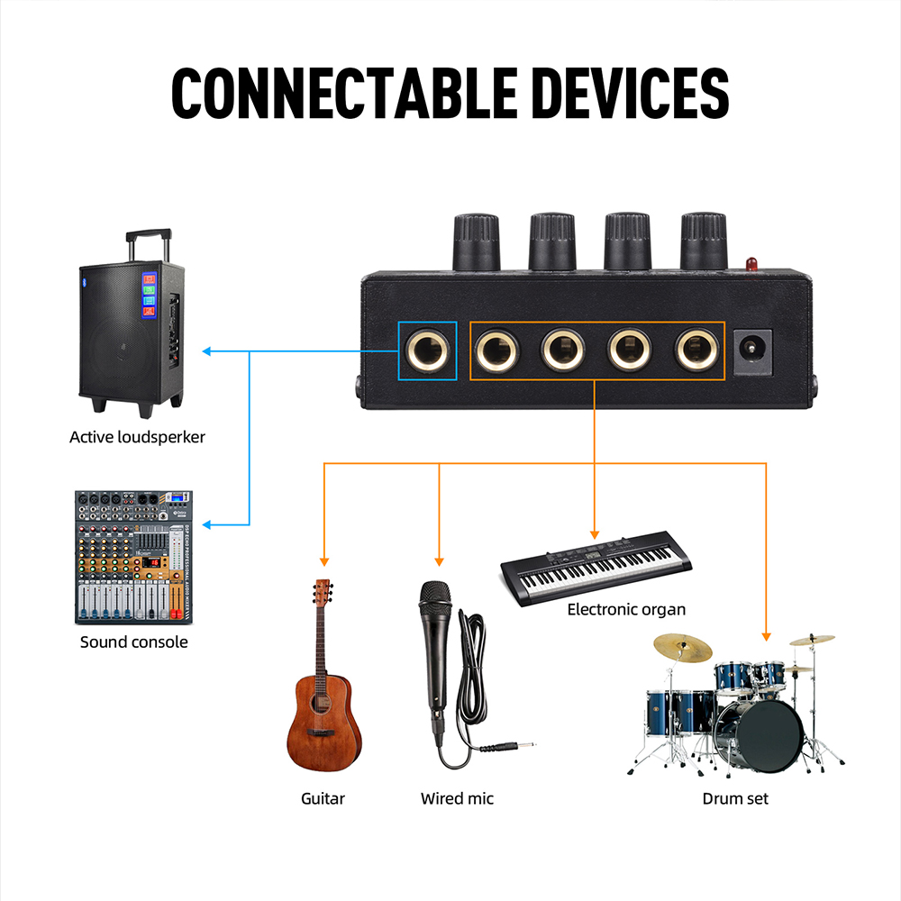 DH400 Portable 4 Channel Audio Mixer