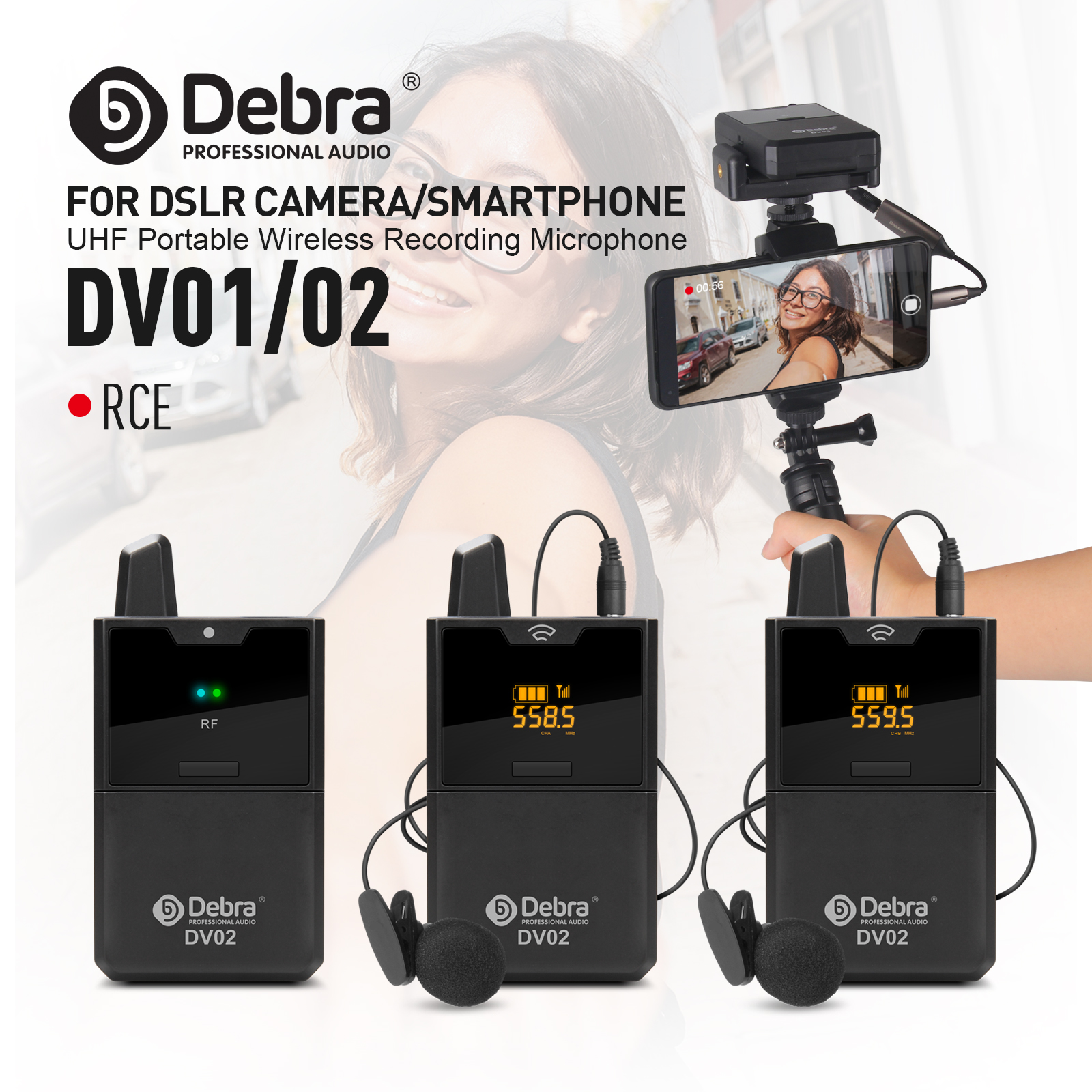 DV02 DSLR camera/Smartphone wireless recording microphone（Bodypack Lavalier Microphone）