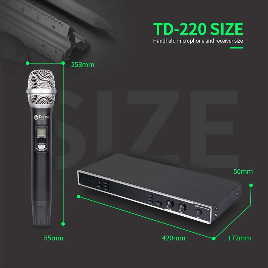 TD-220 Professional True Diversity Wireless Microphone System（2Handheld Mic）