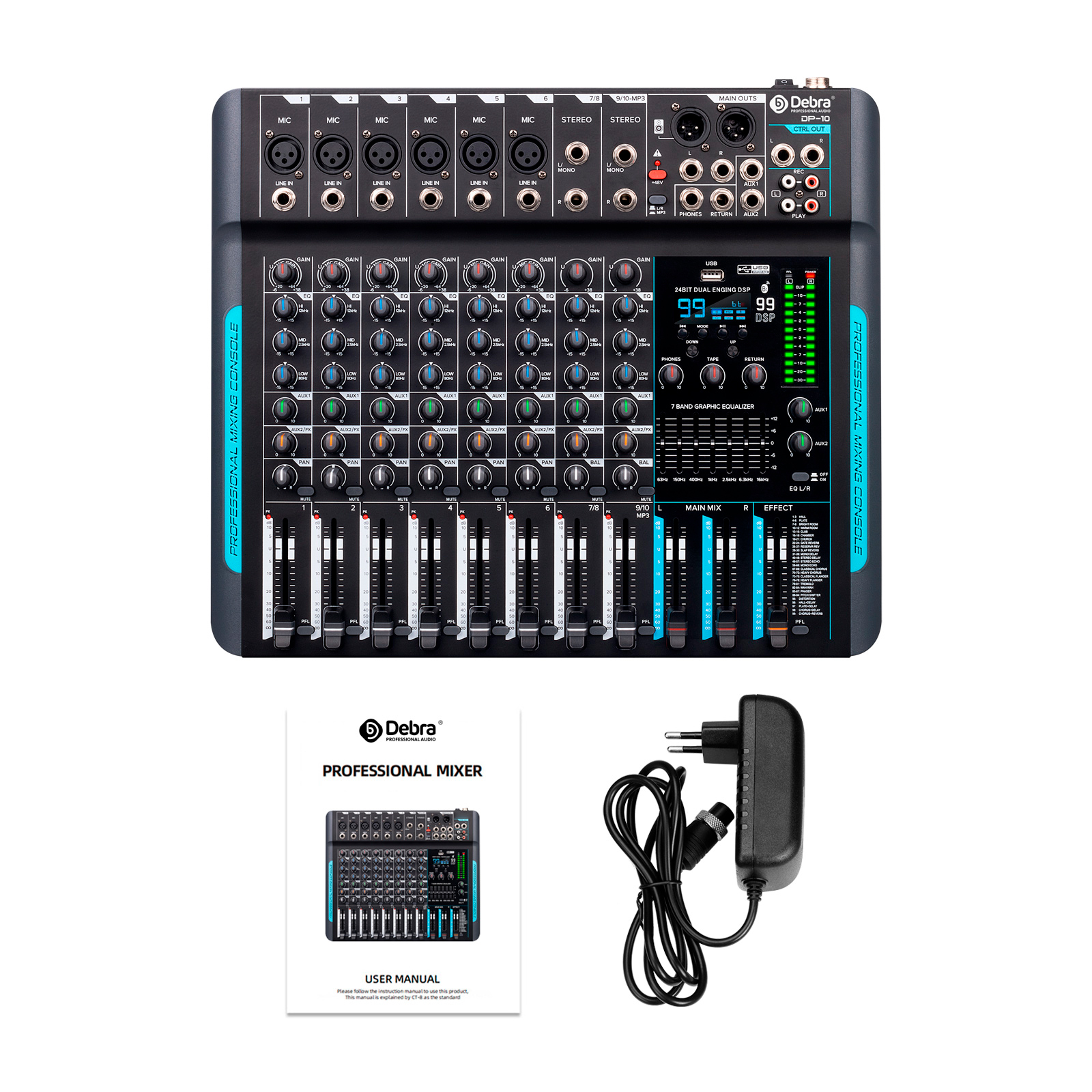 DP-10 Audio Mixer Professional 10-Channel Audio Interface DJ Console