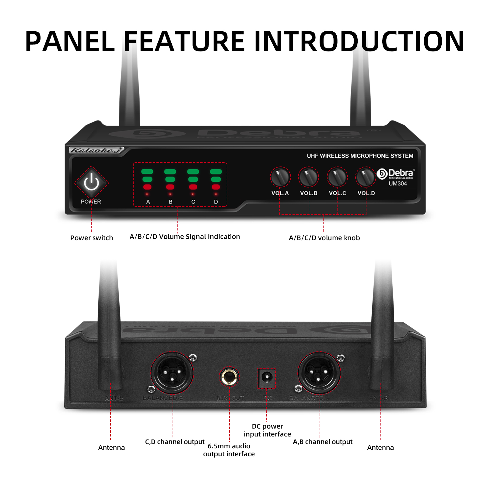 Debra Audio UM-302 UHF 4-Channel Wireless Microphone System - Handheld Microphone/Bodypack (Headset/Clip Microphone)