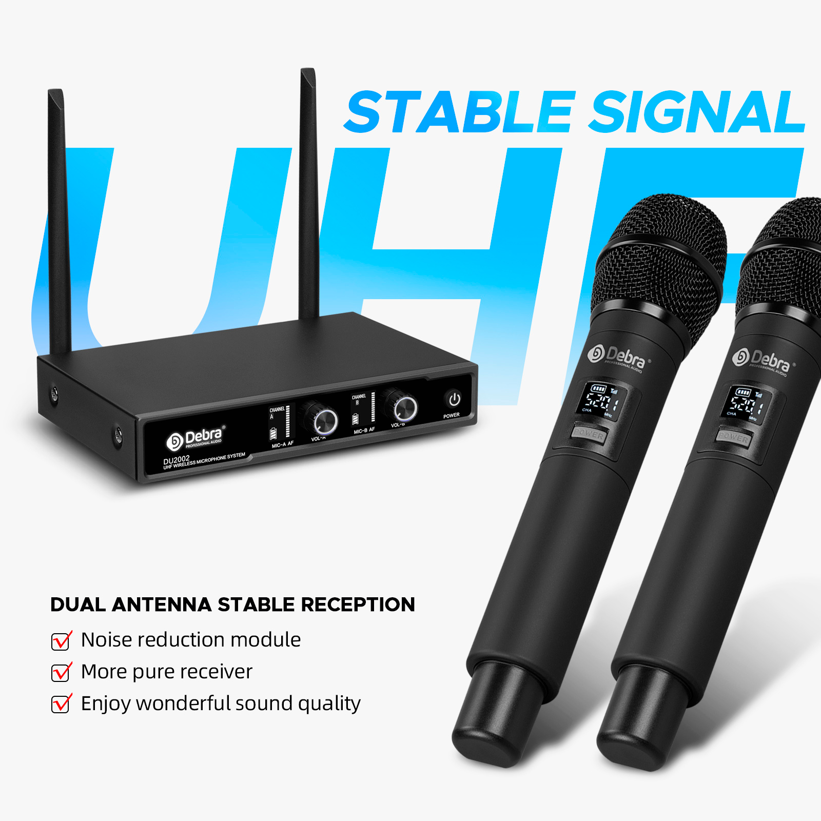 DU2002 UHF Wireless Microphone（2 Handheld Mic）