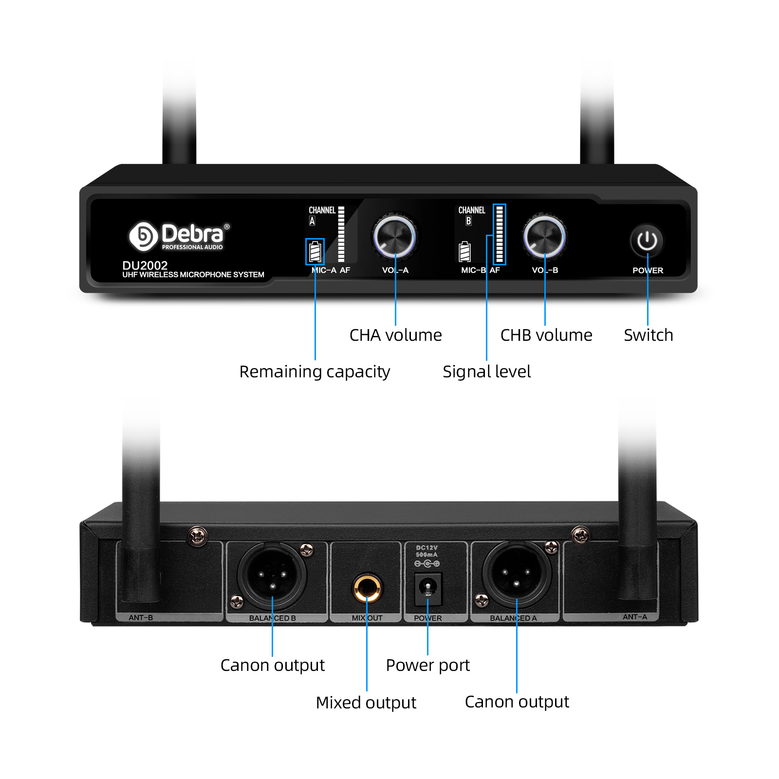 DU2002 UHF Wireless Microphone（2 Handheld Mic）