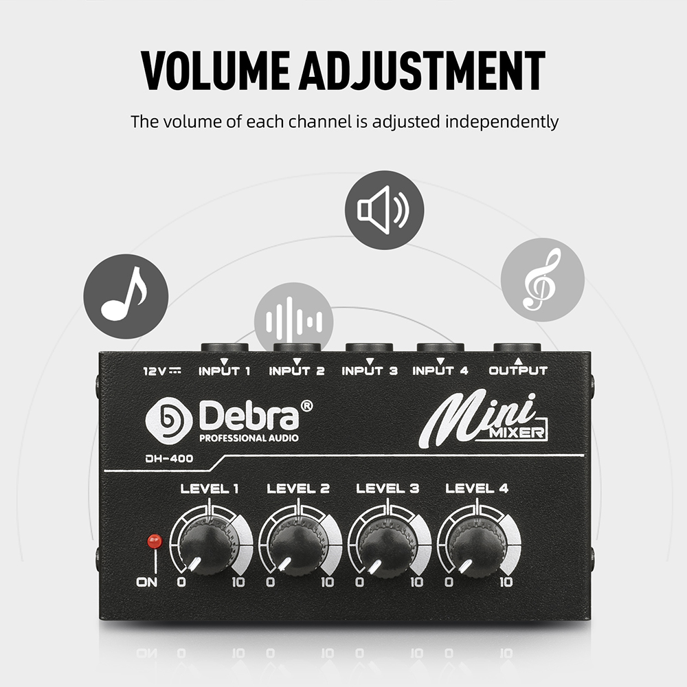 DH400 Portable 4 Channel Audio Mixer