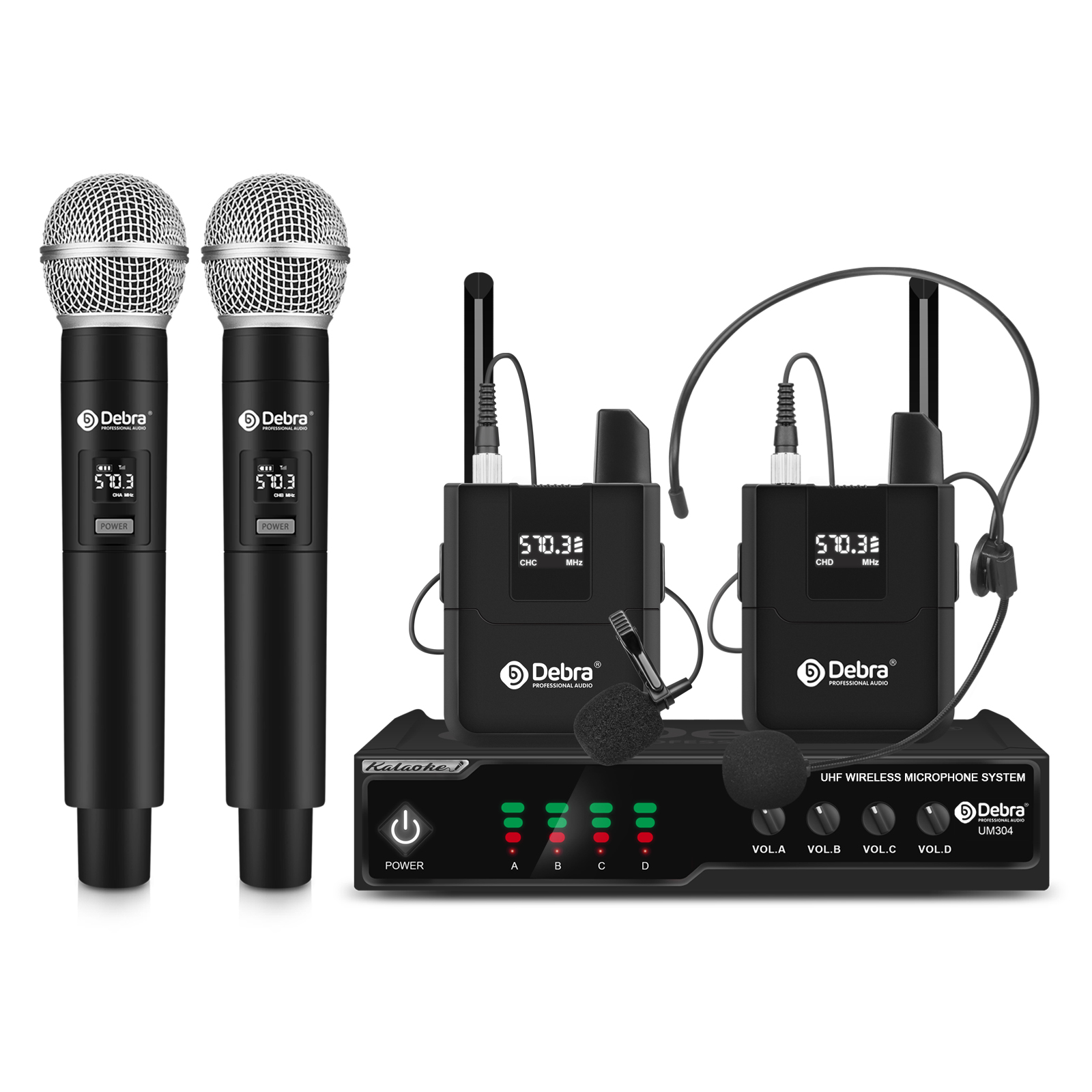 Debra Audio UM-302 UHF 4-Channel Wireless Microphone System - Handheld Microphone/Bodypack (Headset/Clip Microphone)