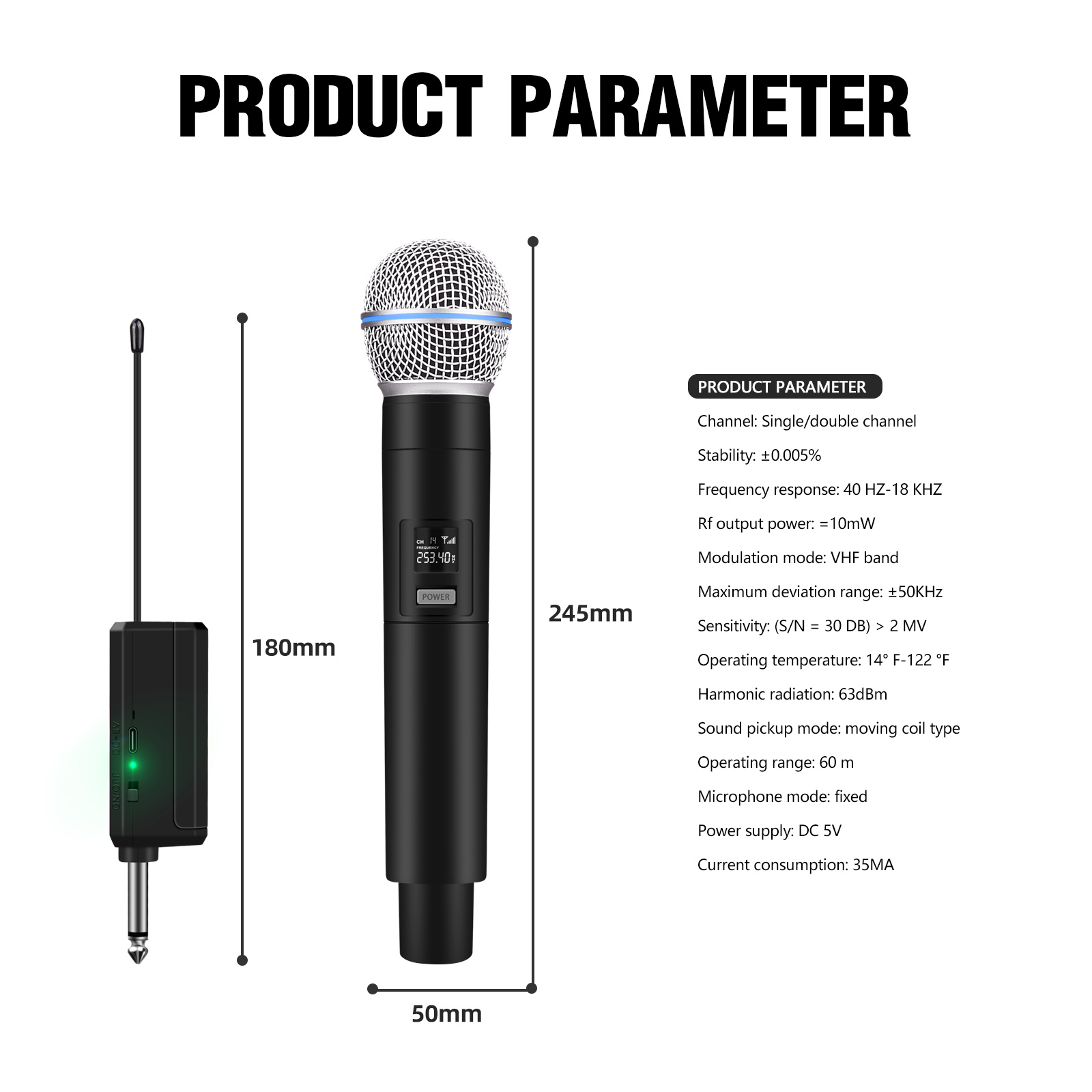 VP02 VHF Portable Wireless Microphone