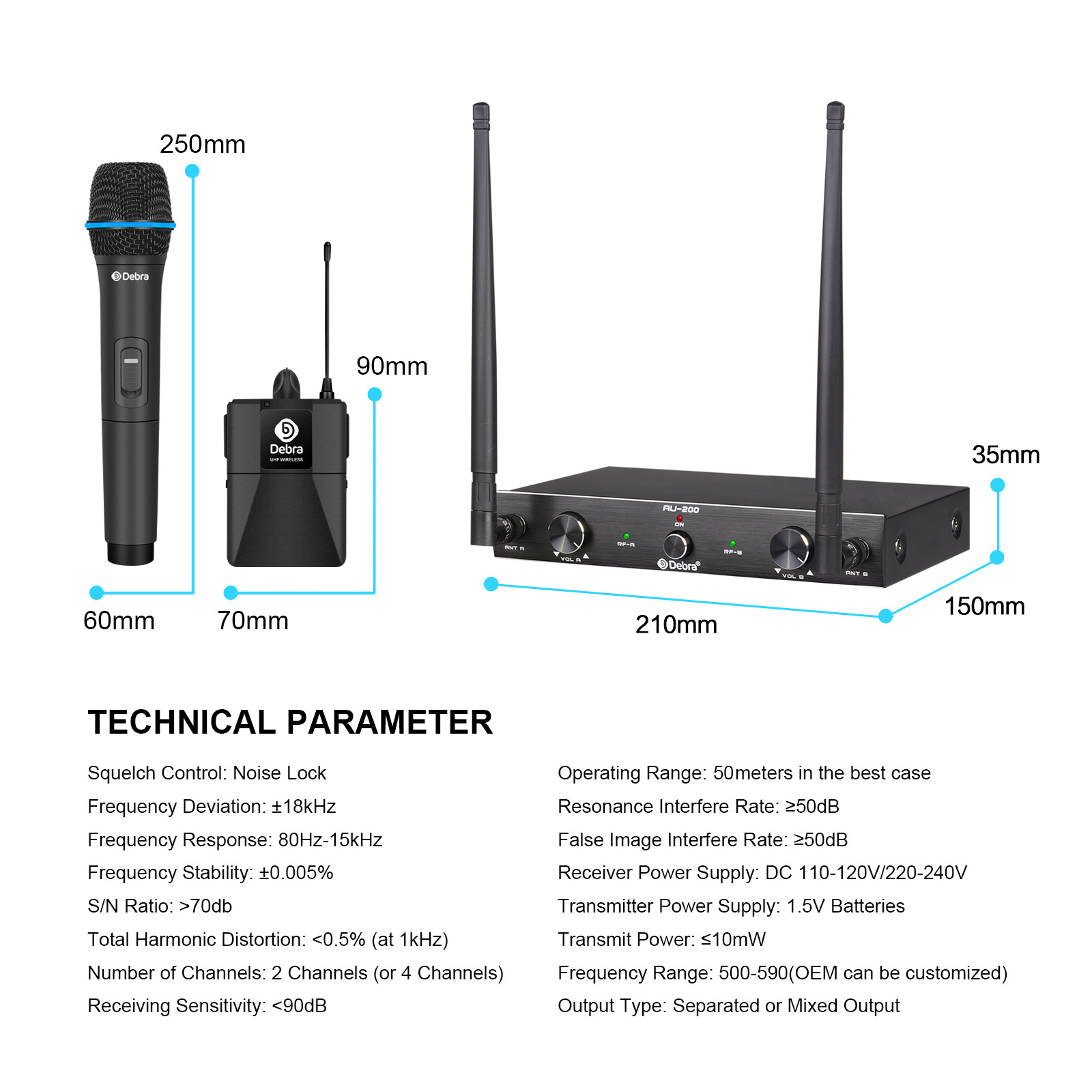 AU-200 UHF Wireless Microphone（Handheld / Headset / Lavalier Mic）