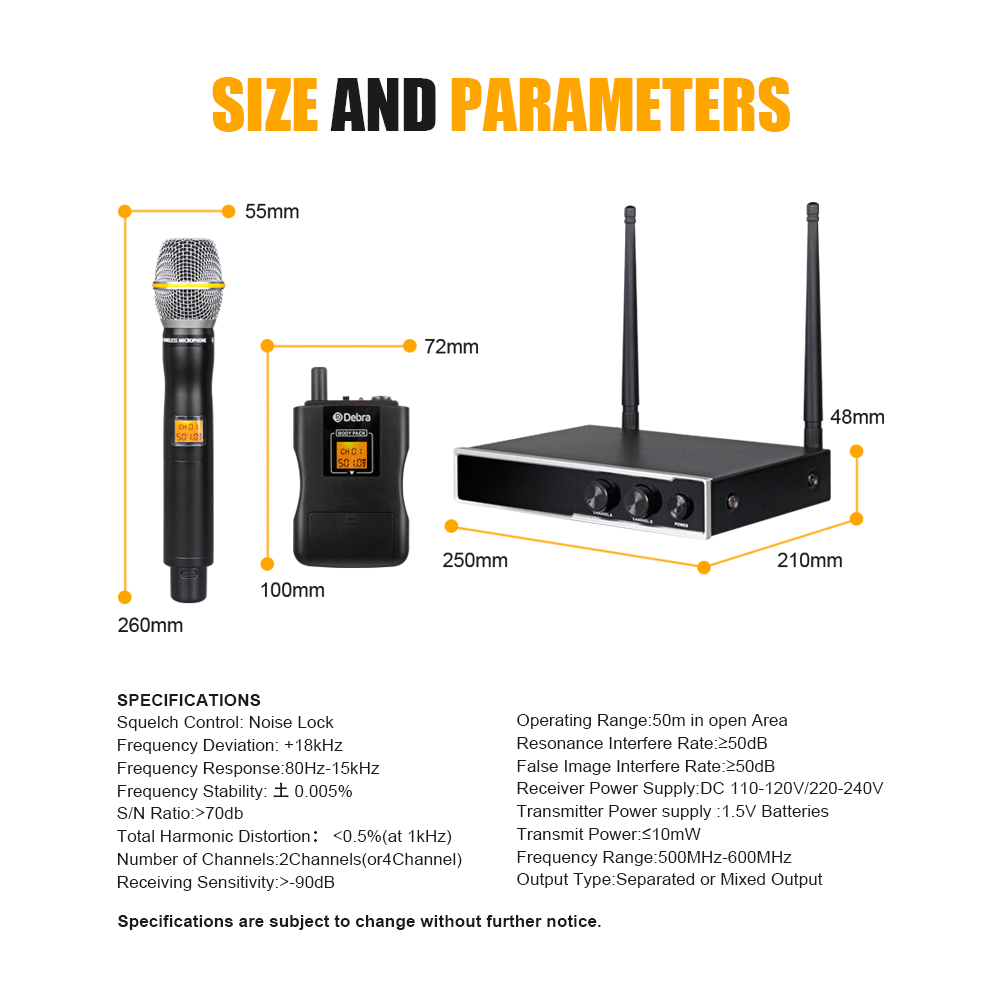 D-220 UHF Wireless Microphone（2Headset 2Lavalier Mic）