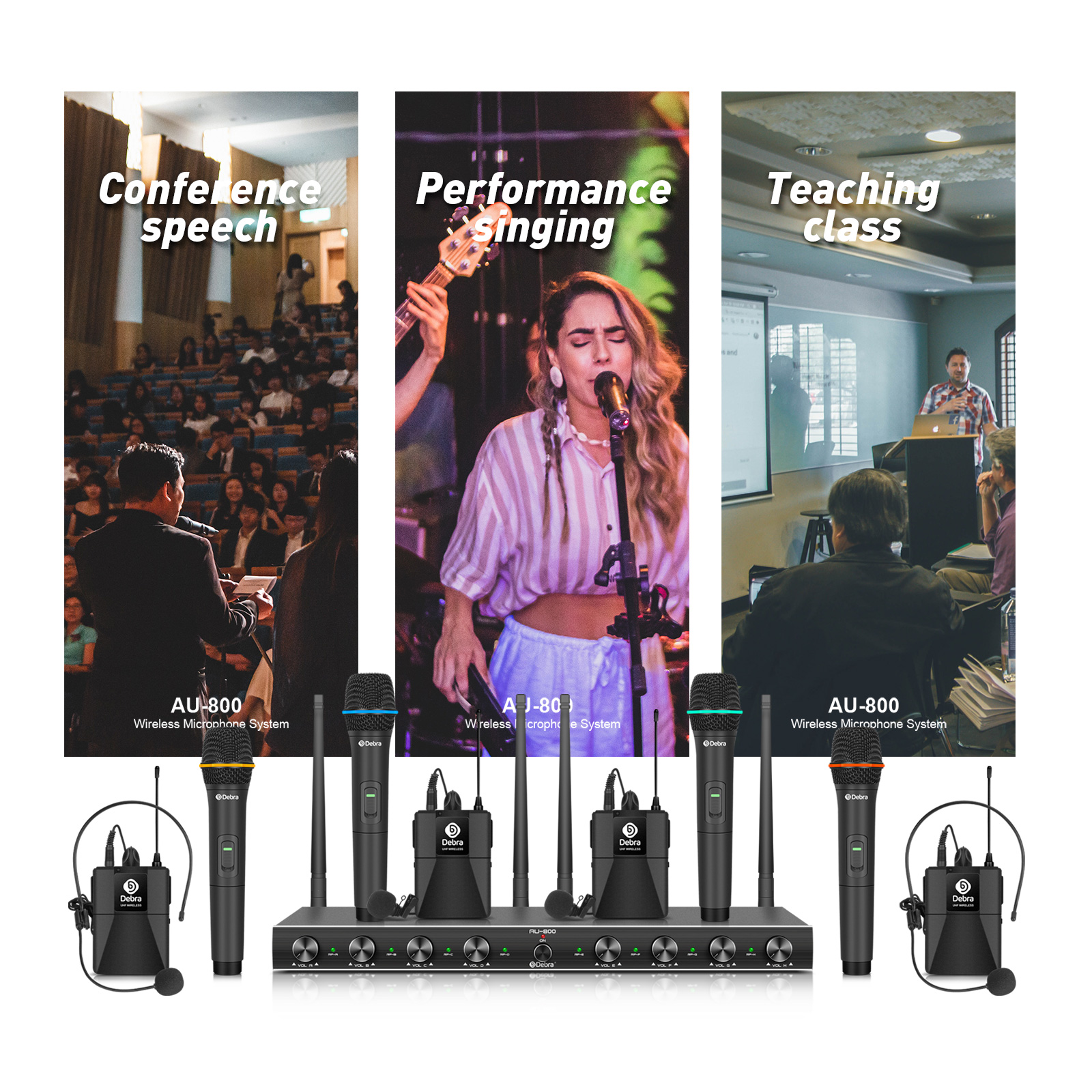 AU-800 UHF 8Channel Wireless Microphone System