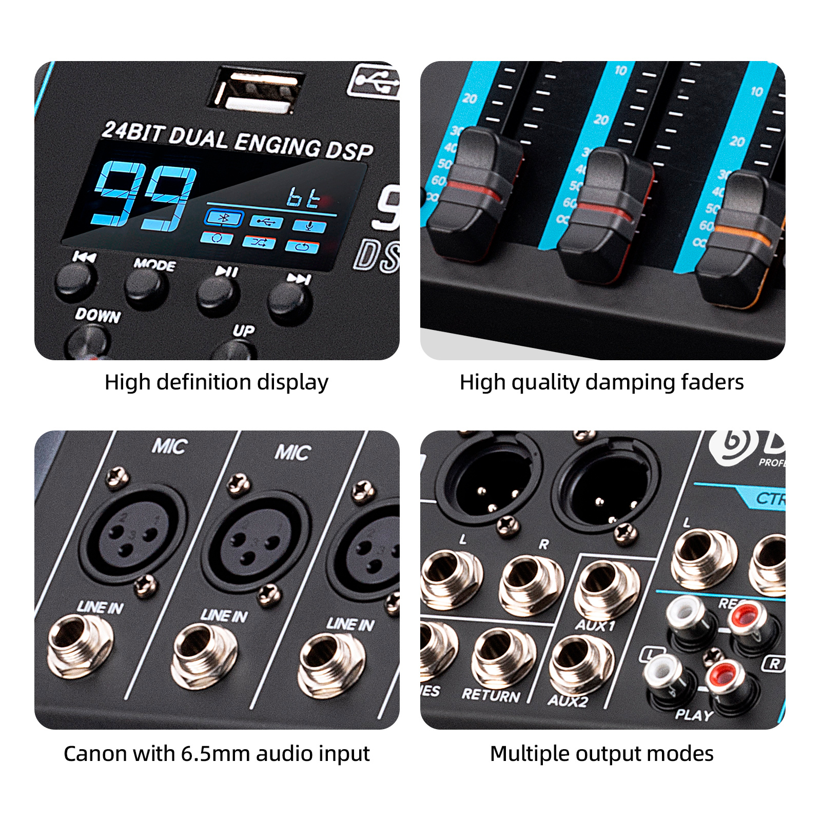 DP-10 Audio Mixer Professional 10-Channel Audio Interface DJ Console