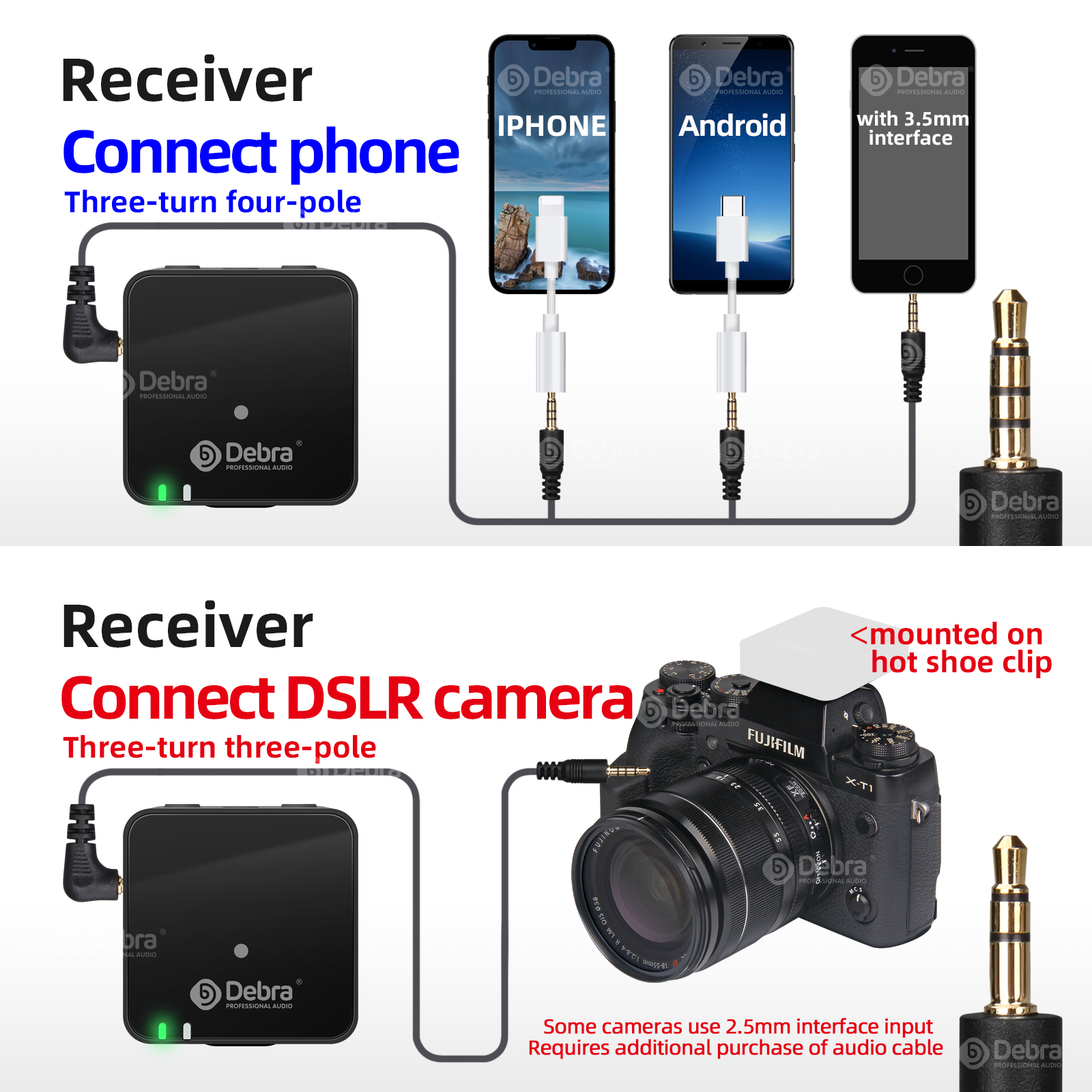 W90 2.4G DSLR camera/smartphone wireless recording microphone