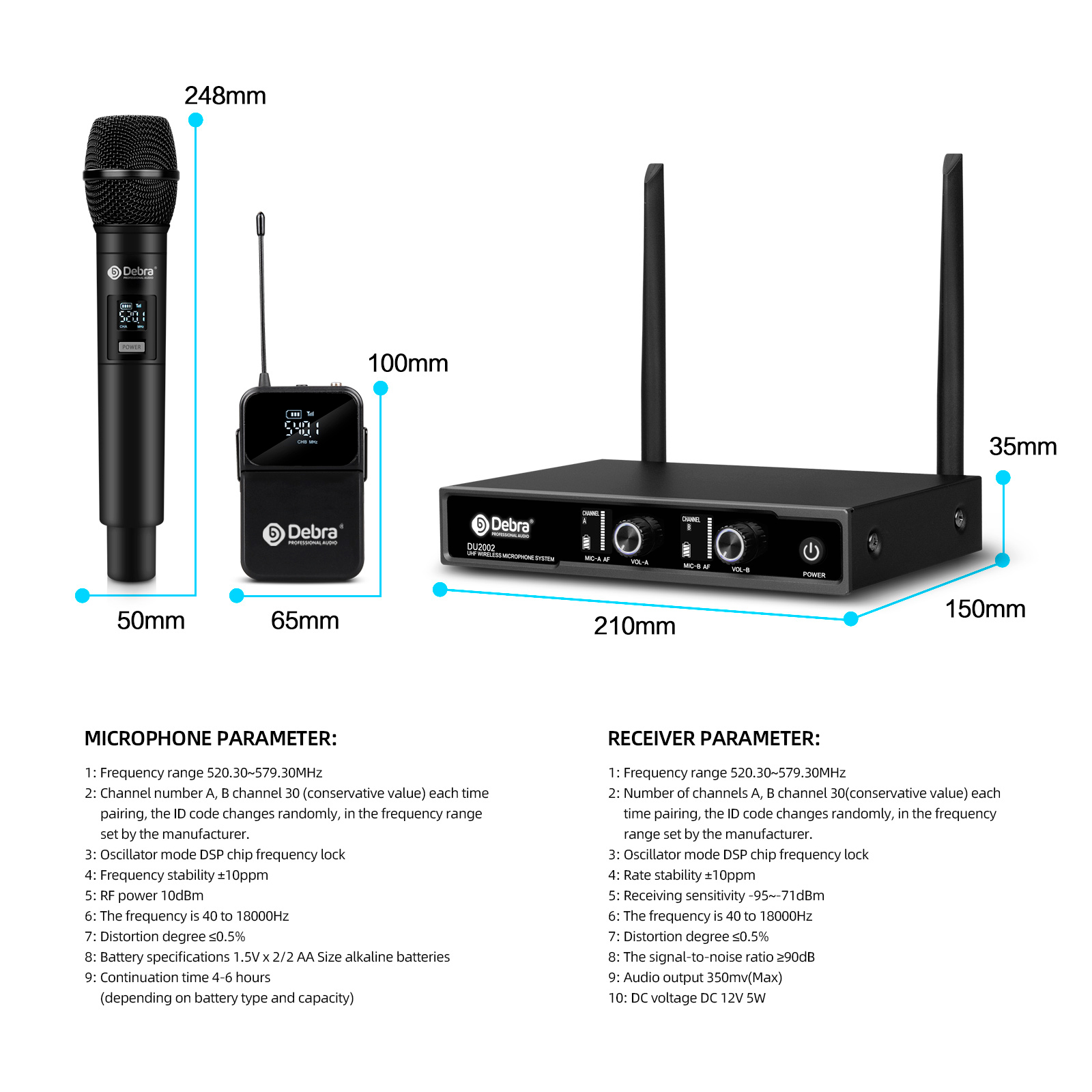 DU2002 UHF Wireless Microphone（2 Handheld Mic）