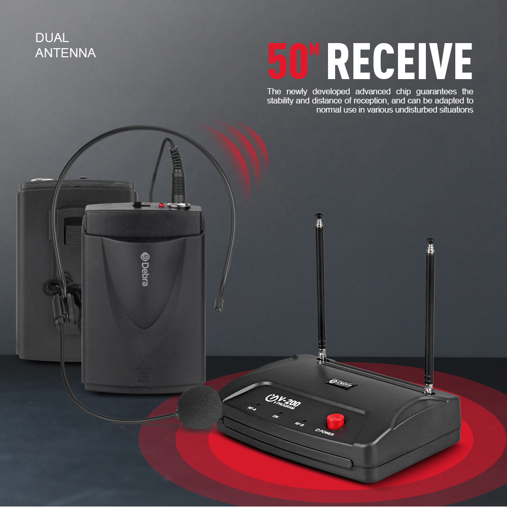 V-200 VHF Wireless Microphone（2Headset 2Lavalier Mic）